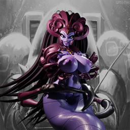 big_breasts breasts carapace claws extra_limbs female genitals noseless solo tongue tongue_out lamb_man26 samzan_(modeler) space_king alien_queen_(space_king) alien humanoid 1:1 3d_(artwork) digital_media_(artwork) hi_res