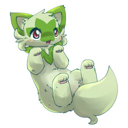 3_toes ambiguous_gender blush cute_fangs fangs feet feral fluffy fluffy_tail fur green_body green_fur kemono lying multicolored_body multicolored_fur on_back open_mouth pawpads pink_pawpads red_eyes short_snout simple_background solo tail teeth toes tuft two_tone_body two_tone_fur white_background kouhaku299 nintendo pokemon felid feline generation_9_pokemon mammal pokemon_(species) sprigatito 1:1 2022