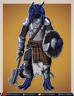 4_toes anthro armor barefoot belt blue_body blue_scales border bottomwear chainmail claws cleric clothed clothing feet front_view gauntlets gloves greaves handwear holding_object holding_weapon horn looking_at_viewer mace melee_weapon outline outside_border pants plate_armor scales shield shoulder_guards simple_background solo standing tail text toes weapon predaguy dungeons_and_dragons hasbro mythology wizards_of_the_coast dragon dragonborn_(dnd) mythological_creature mythological_scalie scalie cel_shading digital_media_(artwork) hi_res shaded url
