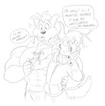 abs anthro bracelet clothing duo hoodie jewelry male male/male pecs shirtless size_difference text toony topwear unknown_artist sega sonic_the_hedgehog_(series) sonic_underground tamers12345's_sonic_underground dingo_(sonic_underground) sleet_(sonic_underground) canid canine canis dingo mammal wolf english_text hi_res monochrome source_request