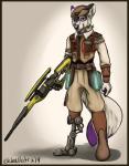 alternative_fashion anthro boots clothed clothing footwear fur gun holding_gun holding_object holding_ranged_weapon holding_weapon male plantigrade prosthetic ranged_weapon rifle shoes sniper_rifle solo steampunk uniform weapon white_body white_fur ekbellatrix 2k_games borderlands sir_alistair_hammerlock_(borderlands) 2014 digital_media_(artwork) hi_res