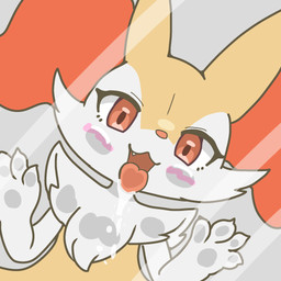 4_fingers against_surface ambiguous_anthro ambiguous_gender anthro arm_tuft biped blush blush_lines bodily_fluids cheek_tuft chest_tuft claws cute_fangs dutch_angle eyelashes facial_tuft fangs finger_claws fingers flat_chested front_view fur glass inner_ear_fluff licking_screen looking_at_viewer multicolored_body multicolored_fur nude_ambiguous nude_anthro on_glass open_:3 open_mouth orange_body orange_eyes orange_fur orange_inner_ear_fluff orange_nose pointy_ears prick_ears saliva shoulder_tuft simple_background solo teeth thick_eyelashes tongue tongue_out tuft white_background white_body white_claws white_fur yellow_body yellow_fur sankoh_test nintendo pokemon braixen canid generation_6_pokemon mammal pokemon_(species) 1:1 2026 aliasing binary_drawing bust_portrait colored digital_drawing_(artwork) digital_media_(artwork) flat_colors hi_res portrait