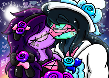 anthro black_body black_hair clothing duo female hair hat headgear headwear kissing male married_couple purple_body purple_hair wedding lewdchuu nintendo pokemon hector_(lewdchuu) isabella_(lewdchuu) arbok generation_1_pokemon generation_3_pokemon pokemon_(species) seviper shiny_pokemon hi_res