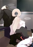 animal_genitalia animal_penis anthro anthro_on_anthro anthro_on_bottom anthro_on_top balls bent_over black_body black_fur bodily_fluids bottomwear bottomwear_down butt butt_sniffing clothed clothing cum detailed_background dialogue dirty_talk dominant dominant_anthro dominant_male duo ejaculation fur genital_fluids genitals kneeling male male/male male_on_anthro male_on_bottom male_on_top mustelid_penis on_bottom on_top pants pants_down partially_clothed penis sniffing speech_bubble submissive submissive_anthro submissive_male text topwear white_body white_fur jenklinbullterrier_(artist) jenklin_(character) canid canine canis domestic_dog kangal livestock_guardian_dog mammal mixed_breed molosser mountain_dog mustelid musteline pastoral_dog stoat true_musteline weasel absurd_res english_text hi_res