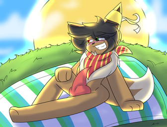 anthro genitals knot knotted_penis male penis solo sunset theloodfox nintendo pokemon eevee generation_1_pokemon pokemon_(species) absurd_res hi_res
