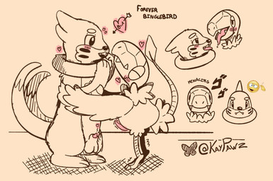 2_tails after_kiss arm_fin arrow_through_heart balls bluesky_handle bluesky_logo duo emoji erection eye_contact fin fur genitals heart_symbol hug looking_at_another looking_pleasured male male/male multi_tail penis penis_tip tail kaypawz menacing_(meme) nintendo pokemon pokemon_mystery_dungeon spike_chunsoft aerial_explorer_archen marine_explorer_buizel archen buizel fossil_pokemon generation_4_pokemon generation_5_pokemon pokemon_(species) meme
