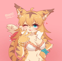 anthro blonde_hair feet female green_eyes hair shy solo toes yellow_body lalamedli cygames world_flipper mia_(world_flipper) felid mammal pantherine tiger absurd_res hi_res