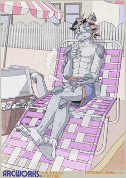 abs anthro beach beach_chair beach_umbrella beverage_can blue_eyes building cigarette cigarette_smoke cigarillo claws clothing cooler crossgender drinking eyewear eyewear_on_head feet fence ftm_crossgender hair horn logo looking_at_viewer male nipples parasol pawpads pecs pose red_hair sharp_horn sitting smile smoke smoking smoking_cigarette solo sunglasses sunglasses_on_head swimming_trunks swimwear text white_pawpads arcanethewoof mythology robin_wright_(character) dragon mythological_creature mythological_scalie scalie white_dragon_(species) absurd_res digital_drawing_(artwork) digital_media_(artwork) hi_res painting_(artwork) pinup signature url watercolor_(artwork) watermark
