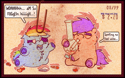 ambiguous_feral ambiguous_gender baby_talk blue_body blue_fur blue_tongue boiling_water bong chibi cocaine derp_eyes dialogue drugs duo featureless_crotch feral fire fungus fur hair heart_hooves holding_bong holding_lighter holding_object hooves lighter monotone_body monotone_fur multicolored_hair multicolored_tail mushroom narrowed_eyes open_mouth orange_body orange_fur pink_hair pink_hooves pink_tail purple_hooves rainbow_hair rainbow_tail sitting smile speech_bubble stoned substance_intoxication sucking tail teeth text tobacco tongue young young_ambiguous young_feral eded_ted spacefluff fluffy_pony friendship_is_magic hasbro my_little_pony rainbow_dash_(mlp) fluffy_pony_(species) mammal 2022 digital_media_(artwork) english_description english_text