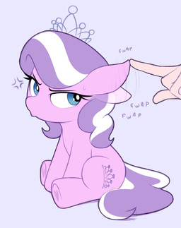 crown disembodied_hand duo ear_flick female feral hair headgear heart_(marking) humanoid_hands markings purple_hair simple_background sitting tiara white_hair young shinodage friendship_is_magic hasbro my_little_pony diamond_tiara_(mlp) equid equine mammal hi_res