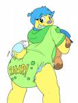 ageplay anthro blue_body blue_fur blue_hair clean_diaper clothed clothing diaper diaper_under_clothing diaper_under_onesie fur hair infantilism male multicolored_body multicolored_fur onesie roleplay smile snapsuit solo tail tail_motion tailwag two_tone_body two_tone_fur wearing_diaper yellow_body yellow_fur bubblepuppers bubblegum_(bubblepuppers) canid canine canis domestic_dog mammal absurd_res hi_res