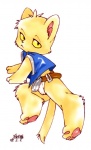 3_toes anthro barefoot belt belt_pouch biped clothing digitigrade feet looking_aside looking_at_viewer male paws shirt simple_background solo tail toes topwear white_background yellow_eyes momiji_yu-ga domestic_cat felid feline felis mammal