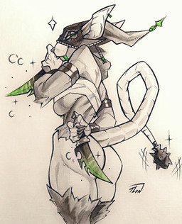 anthro dagger ear_piercing female looking_back mace_tail melee_weapon nude piercing solo tail weapon weapon_tail tlen_borowski warhammer_(franchise) fan_character mammal murid murine rat rodent skaven 2026 absurd_res hi_res painting_(artwork) traditional_media_(artwork) traditional_painting_(artwork) traditional_watercolor_(artwork) watercolor_(artwork)