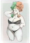 anthro areola belly_rolls big_breasts blue_eyes bra breasts clothing female genitals looking_at_viewer navel nipple_outline overweight overweight_anthro overweight_female presenting presenting_pussy pussy simple_background slightly_chubby solo thick_thighs underwear white_body wide_hips niochem canid canine canis domestic_dog mammal 2023 hi_res