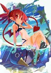 adolescent blush clothed clothing duo ear_piercing female flat_chested hair humanoid_pointy_ears membrane_(anatomy) membranous_wings not_furry_focus outside partially_submerged piercing pointy_ears red_eyes red_hair sitting spade_tail tail wings young miyakawa106 disgaea nippon_ichi_software etna_(disgaea) avian bird demon humanoid penguin absurd_res hi_res