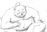 anthro belly blush humanoid_hands male moobs navel nipples overweight overweight_anthro overweight_male simple_background solo tiger_cub bear mammal 2018 monochrome