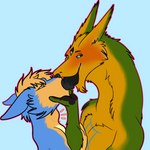 1:1 3_eyes absurd_res ame_(amev7fam) canid canine deep_throat duo extreme_french_kiss french_kissing fur gemini_the_sergal genitals grabbing_face hi_res intersex intersex/male kissing kyain male mammal multi_eye multicolored_body multicolored_fur neck_tuft oral oral_penetration penetration penis penis_tongue sergal tuft two_tone_body two_tone_fur unusual_anatomy unusual_genitalia_placement unusual_penis_placement