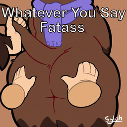 5_fingers ambiguous_gender anthro back_rolls big_butt blue_scarf brown_background brown_body brown_fur butt butt_grab butt_jiggle butt_shot caption disembodied_hand faceless_anthro faceless_character faceless_male femboy fingers fur group hand_on_butt holding_butt holding_tail human_on_anthro insult interspecies jiggling male male/ambiguous mostly_nude nude overweight overweight_anthro overweight_male profanity rear_view scarf scarf_only simple_background standing tail tail_tuft tan_body tan_skin text thick_thighs trio tuft wide_hips soarfloh yeah_whatever_fatass syloh_(soarfloh) canid canine fox human mammal 1:1 animated colored english_text flat_colors signature