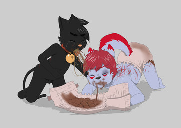 bdsm blood bodily_fluids bruised bruised_eye collar crying diaper disgust eating_feces feces feces_in_mouth flaccid forced genitals male penis scatplay shota soiling tears vomit whip_mark wounded young edis_krad cyberblade_(character)