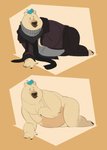 anthro black_nose black_pawpads blue_hair bottomwear claws clothed clothing fat_cheeks fur hair jacker looking_at_viewer lying male nude on_side overweight overweight_anthro overweight_male pants pawpads scarf shirt small_eyes smile solo topwear white_body white_fur thewilldpink luccio_antartica bear mammal polar_bear ursine absurd_res hi_res