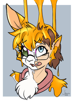 ambiguous_gender brown_hair clothing eyewear fur glasses goo_transformation hair looking_up orange_body orange_fur shirt simple_background solo species_transformation topwear transformation shrubie_fox dust:_an_elysian_tail fidget_(elysian_tail) bat human mammal nimbat 2026 digital_media_(artwork)