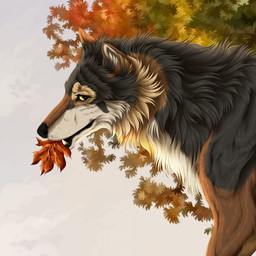 ambiguous_feral ambiguous_gender black_nose brown_body brown_fur cheek_tuft facial_tuft feral fur glistening glistening_eyes grey_body grey_fur leaf neck_tuft side_view solo tan_body tan_fur text tuft white_body white_fur msdeadsoul taki_(taki-wolf) canid canine canis mammal wolf 1:1 2024 artist_name dated hi_res