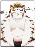 anthro belly blush clothing kemono male moobs navel overweight overweight_male sitting solo text underwear white_body komu_san8 lifewonders tokyo_afterschool_summoners licho_(tas) felid mammal pantherine tiger 2024 hi_res japanese_text