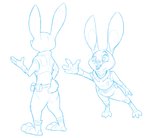 2020 absurd_res anthro blue_and_white buckteeth clothed clothing disney fully_clothed fur hi_res judy_hopps lagomorph leporid mammal monochrome multiple_poses open_mouth open_smile police police_uniform pose rabbit secoh2000 simple_background sketch smile solo standing teeth uniform white_background zootopia