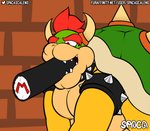 2_horns anthro brick_wall clothing collar ehomaki food horn makizushi male nipples simple_background solo sushi text wall_(structure) spaca mario_bros nintendo bowser koopa scalie absurd_res digital_media_(artwork) hi_res url