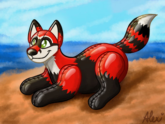 beach inflatable inflatable_toy inflation male pool_toy solo randallfoxcoon randall(randallfoxcoon) animate_inanimate canid canine fox hybrid living_inflatable mammal procyonid raccoon 4:3 absurd_res hi_res