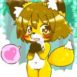 anthro blush brown_eyes brown_hair female flat_chested fur genitals hair heart_symbol navel nude pussy solo yellow_body yellow_fur young young_anthro young_female annyui0611 canid canine fox mammal 1:1