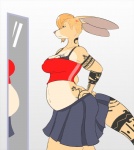 angry anthro arm_tattoo belly biceps big_belly big_breasts bottomwear bra breast_tattoo breasts butt butt_tattoo cleavage clothed clothing cross-popping_vein female fully_clothed kangaroo looking_at_mirror looking_at_object looking_at_reflection looking_at_self macropod mallory_dunn mammal marsupial midriff mirror muscular muscular_anthro muscular_female navel pregnant pregnant_anthro pregnant_female reflection ritts skirt solo tail tail_tattoo tattoo topwear tube_top underwear vein