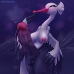 1:1 anthro areola avian balls big_penis blubluumon blush bodily_fluids bombirdier breasts butt clothed clothing clothing_lift dripping duo feathers generation_9_pokemon genital_fluids genitals gynomorph hand_on_face hand_on_leg hi_res intersex lactating looking_at_viewer milk nintendo nipple_dip nipples nude penis pink_areola pink_nipples pokemon pokemon_(species) precum precum_drip raising_arm smile smiling_at_viewer smirk smirking_at_viewer sweat throbbing throbbing_penis wings