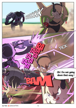 anthro corruption dialogue dismemberment female gun machine outside ranged_weapon sound_effects text violence weapon ttux3 nintendo pokemon pokemon_khronull chesnaught generation_6_pokemon pokemon_(species) comic english_text hi_res