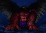 abs amber_eyes bottomwear claws clothing glowing glowing_eyes loincloth macro male muscular muscular_male night pecs solo wings aokamidu disney disney's_aladdin amuk_moonrah demon