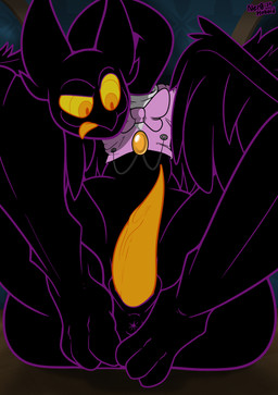 3_toes animal_genitalia animal_penis anthro anus beak big_butt black_body black_feathers bottomless bottomless_male bow_(feature) bow_tie butt clothed clothing erection feathered_wings feathers feet gem genitals inside jewelry legs_up long_neck looking_down male on_ground orange_eyes orange_penis orange_sclera orange_tongue penis simple_background sitting sitting_on_ground smile solo spread_legs spreading talons tapering_penis toes tongue tongue_out topwear topwear_only vein veiny_penis vest vest_only wings yellow_eyes yellow_sclera ner0_kobold billie_bust_up barnaby_(billie_bust_up) avian bird ghost owl spirit 2024 colored digital_drawing_(artwork) digital_media_(artwork) hi_res shaded signature watermark
