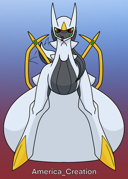 belly big_belly blush feral huge_belly looking_at_viewer male multicolored_body overweight overweight_male red_eyes simple_background smile solo stuffing tail text tongue white_body arceus_tummy nintendo pokemon arceus generation_4_pokemon legendary_pokemon pokemon_(species) english_text hi_res