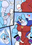 anthro big_bulge big_dom_small_sub big_penis bulge dominant duo erection genitals large_pecs larger_anthro larger_male male male/male muscular muscular_male penis size_difference smaller_human smaller_male kogo five_nights_at_freddy's scottgames glamrock_bonnie_(fnaf) human humanoid hybrid lagomorph leporid mammal rabbit hi_res