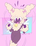 anthro bell bell_collar blush blush_lines bow_ribbon collar cute_fangs fangs featureless_crotch female fur heart_eyes heart_symbol mostly_nude mostly_nude_anthro open_mouth solo surprise teeth wool_(fur) hecktop poodle_sheep bovid caprine mammal sheep digital_drawing_(artwork) digital_media_(artwork) hi_res