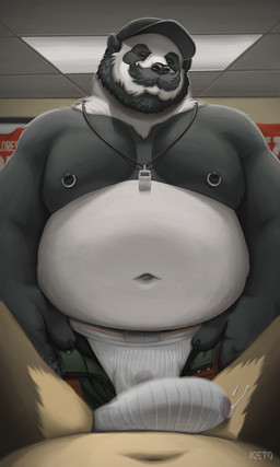 anthro athlete beard belly biped bodily_fluids bro bulge clothing coach detailed_bulge dominant duo erection erection_under_clothing facial_hair genital_fluids genital_outline jock jockstrap male male/male male_anthro mature_male mustache nipple_piercing nipples obese obese_male overweight overweight_anthro overweight_male penis_outline piercing power-exchange precum precum_through_clothing precum_through_underwear submissive underwear wet wet_clothing wet_underwear keto brixton keto_(character) bear canid canine canis giant_panda mammal wolf 3:5 hi_res