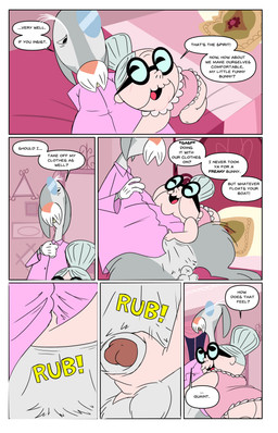 animal_genitalia anthro balls becoming_erect bed bedroom bedroom_sex belly_rub bottomless buckteeth clothed clothing detailed_background dialogue dress duo eager elder elderly elderly_anthro elderly_female elderly_male eyewear female flaccid furniture genitals glasses jerking male male/female masturbation monocle onomatopoeia partially_clothed penis penis_grab reaching robe rubbing sex_on_bed sheath size_difference snarky sound_effects speech_bubble teeth text wearing_glasses bob-jiggles cartoon_network foster's_home_for_imaginary_friends madame_foster mr._herriman human imaginary_friend lagomorph leporid mammal rabbit absurd_res comic english_text hi_res