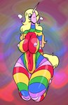 anthro areola big_breasts blonde_hair breasts curvy_figure female fur genitals hair horn larger_female looking_at_viewer multicolored_body multicolored_fur nipples nude pink_body pussy rainbow rainbow_body rainbow_fur simple_background size_difference solo tail thick_thighs unicorn_horn voluptuous wide_hips qoolbunart adventure_time cartoon_network mythology lady_rainicorn equid equine mammal mythological_creature mythological_equine rainicorn unicorn absurd_res digital_media_(artwork) hi_res