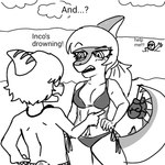 anthro asphyxiation bald beach bikini biped body_hair bone_frill bored boxing_gloves breasts clothed clothed_anthro clothed_female clothed_male clothing cloud dialogue drowning duo_focus eyebrows eyewear female fingers frill_(anatomy) gesture group hair hand_gesture hand_on_hip handwear happy_trail humanoid_hands long_hair long_tail looking_at_another male male/female markings medium_breasts non-mammal_breasts open_mouth outside pointing ponytail question_mark raised_eyebrow short_hair spiked_tail spikes spikes_(anatomy) standing striped_markings stripes sunglasses swimwear tail talking_to_another text topless topless_anthro topless_male trio two-piece_swimsuit water yelling sinistervanity cavemanon_studios i_wani_hug_that_gator benjamin_mcknight inco_(iwhtg) mia_moretti dinosaur hadrosaurid human mammal ornithischian ornithopod parasaurolophus prehistoric_species reptile scalie 1:1 2025 english_text greyscale monochrome