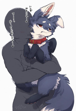 ambiguous_gender annoyed blue_body blue_fur blush carrying_another chest_tuft claws collar dialogue dipstick_ears duo ear_markings feathered_wings feathers feral finger_claws fur gloves_(marking) half-closed_eyes head_tuft inner_ear_fluff larger_human leg_markings markings multicolored_ears narrowed_eyes red_eyes simple_background size_difference smaller_feral sniffing socks_(marking) text toe_claws tuft white_background white_body white_fur wings ingi anon ingi_(character) canid canine fox human mammal 2025 hi_res japanese_text shaded signature