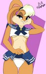 blonde_hair blue_eyes breasts camel_toe clothing female hair looking_at_viewer nipple_outline sailor_suit solo under_boob underwear crytlight looney_tunes warner_brothers lola_bunny humanoid lagomorph leporid mammal rabbit hi_res