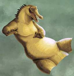 animal_genitalia anthro belly big_belly claws cloaca genitals happy male scales sharp_teeth solo teeth yellow_sclera ikaro wallace crocodile crocodilian reptile scalie absurd_res hi_res