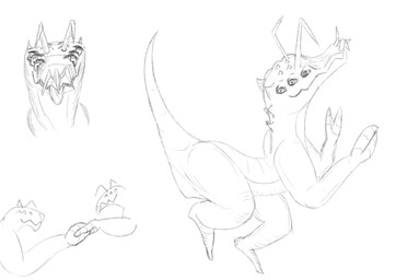 ambiguous_gender antennae_(anatomy) claws eyes_closed feral gesture handshake looking_at_viewer looking_back mandibles raised_tail silly silly_face smile_lines suggestive_pose tail tongue tongue_out sayeth arthropod insect stalkerbug concept_art hi_res monochrome sketch
