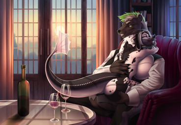 alcohol anthro beverage big_breasts breasts butt chair clothed clothing container cup detailed_background drinking_glass duo female fur furniture glass glass_container glass_cup hair male male/female smile table tail wine wine_bottle wine_glass kabarga mythology bear dragon mammal mythological_creature mythological_scalie scalie ursine absurd_res digital_media_(artwork) hi_res