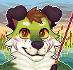 anthro blinking brown_eyes countershade_face countershade_fur countershading feral fingers fishing fishing_rod floppy_ears fur male open_mouth open_smile smile solo tongue tongue_out grumpyfart canid canine canis domestic_dog fish mammal marine animated digital_media_(artwork) icon low_res pixel_(artwork) pixel_animation