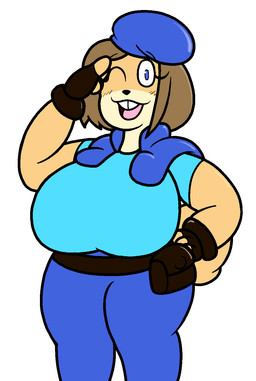 anthro big_breasts biped black_clothing black_fingerless_gloves black_gloves black_handwear blue_bottomwear blue_clothing blue_eyes blue_pants blue_shirt blue_t-shirt blue_topwear bottomwear breasts brown_body brown_fur clothed clothed_anthro clothed_female clothing cosplay countershade_face countershading female fingerless_gloves floating_eyebrows fur gloves hand_on_hip handwear huge_breasts looking_at_viewer one_eye_closed open_mouth open_smile pants shirt simple_background smile solo t-shirt tail tan_body tan_fur teeth tooth_gap topwear white_background wink winking_at_viewer gaianexart capcom resident_evil jill_valentine june_(jinu) canid canine canis domestic_dog mammal shiba_inu spitz 2017 aliasing binary_drawing digital_drawing_(artwork) digital_media_(artwork) english_description hi_res portrait three-quarter_portrait